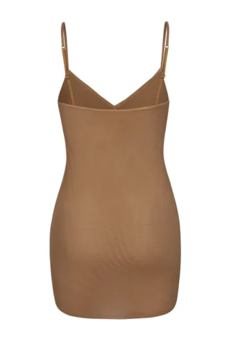 Intimates Soft Mesh V-Neck Mini Slip Dress in Almond