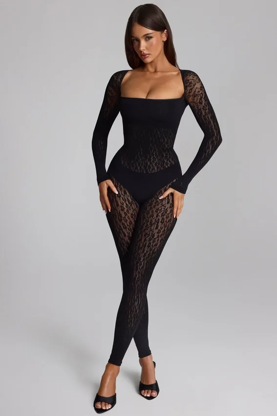 Irina Long-Sleeve Seamless Knit Jumpsuit in Black Irina Long-Sleeve Seamless Knit Jumpsuit in Black