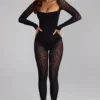 Irina Long-Sleeve Seamless Knit Jumpsuit in Black Irina Long-Sleeve Seamless Knit Jumpsuit in Black