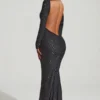 Jailene Embellished Open-Back Gown in Black