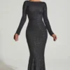 Jailene Embellished Open-Back Gown in Black