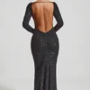 Jailene Embellished Open-Back Gown in Black