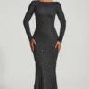 Jailene Embellished Open-Back Gown in Black