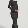 Jailene Embellished Open-Back Gown in Black