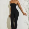 Jamila Strapless Flared Hem Jumpsuit in Black Jamila Strapless Flared Hem Jumpsuit in Black