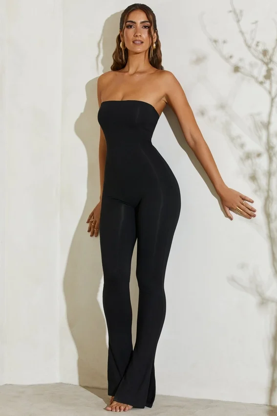 Jamila Strapless Flared Hem Jumpsuit in Black Jamila Strapless Flared Hem Jumpsuit in Black
