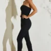 Jamila Strapless Flared Hem Jumpsuit in Black Jamila Strapless Flared Hem Jumpsuit in Black