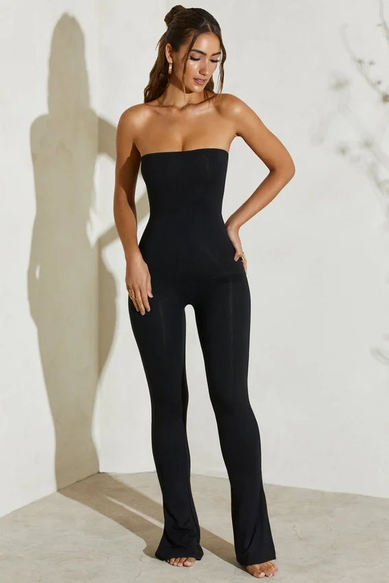 Jamila Strapless Flared Hem Jumpsuit in Black Jamila Strapless Flared Hem Jumpsuit in Black