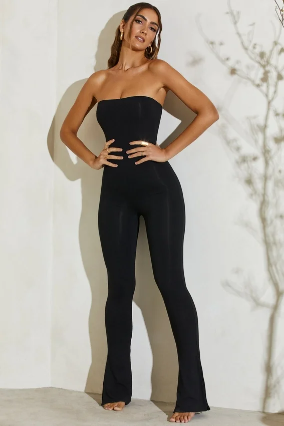 Jamila Strapless Flared Hem Jumpsuit in Black Jamila Strapless Flared Hem Jumpsuit in Black