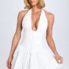 Jessalie Pintucked Halterneck Mini Dress in White Jessalie Pintucked Halterneck Mini Dress in White