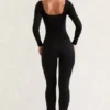 Jett Long Sleeve Square Neck Jumpsuit in Black Jett Long Sleeve Square Neck Jumpsuit in Black