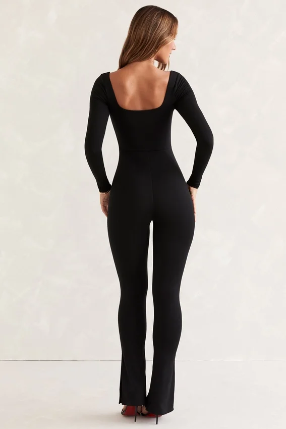 Jett Long Sleeve Square Neck Jumpsuit in Black Jett Long Sleeve Square Neck Jumpsuit in Black