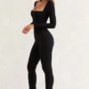 Jett Long Sleeve Square Neck Jumpsuit in Black Jett Long Sleeve Square Neck Jumpsuit in Black