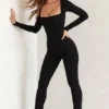 Jett Long Sleeve Square Neck Jumpsuit in Black Jett Long Sleeve Square Neck Jumpsuit in Black