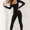 Jett Long Sleeve Square Neck Jumpsuit in Black Jett Long Sleeve Square Neck Jumpsuit in Black