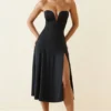 Joely Slinky Jersey Strapless A-Line Midaxi Dress in Black