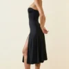 Joely Slinky Jersey Strapless A-Line Midaxi Dress in Black