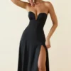 Joely Slinky Jersey Strapless A-Line Midaxi Dress in Black