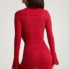 Jolessa Ruffle-Trim Pointelle-Knit Mini Dress in Scarlet Red