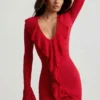 Jolessa Ruffle-Trim Pointelle-Knit Mini Dress in Scarlet Red