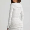 Jolessa Ruffle-Trim Pointelle-Knit Mini Dress in White