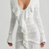 Jolessa Ruffle-Trim Pointelle-Knit Mini Dress in White