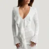 Jolessa Ruffle-Trim Pointelle-Knit Mini Dress in White