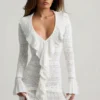 Jolessa Ruffle-Trim Pointelle-Knit Mini Dress in White