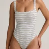 Jolla Modal Square-Neck Bodysuit in Blue Yellow Stripe