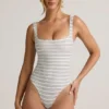 Jolla Modal Square-Neck Bodysuit in Blue Yellow Stripe