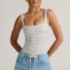 Jolla Modal Square-Neck Bodysuit in Blue Yellow Stripe