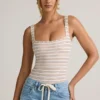 Jolla Modal Square-Neck Bodysuit in Pink Yellow Stripe