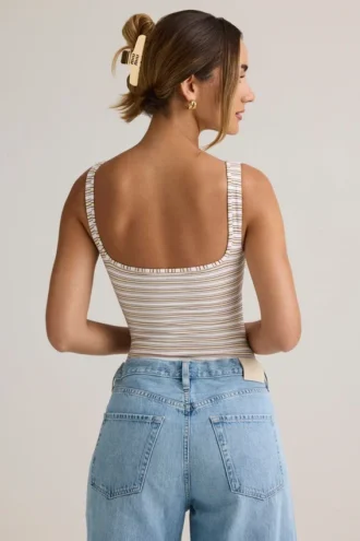 Jolla Modal Square-Neck Bodysuit in Pink Yellow Stripe