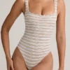Jolla Modal Square-Neck Bodysuit in Pink Yellow Stripe