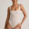 Jolla Modal Square-Neck Bodysuit in Pink Yellow Stripe