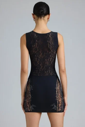 Joni Embellished Mid-Rise Mini Skirt in Black Joni Embellished Mid-Rise Mini Skirt in Black