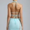 Joni Embellished Mid-Rise Mini Skirt in Ice Blue Joni Embellished Mid-Rise Mini Skirt in Ice Blue