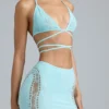 Joni Embellished Mid-Rise Mini Skirt in Ice Blue Joni Embellished Mid-Rise Mini Skirt in Ice Blue