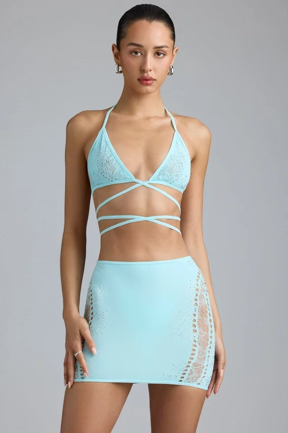 Joni Embellished Mid-Rise Mini Skirt in Ice Blue Joni Embellished Mid-Rise Mini Skirt in Ice Blue