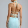 Joni Embellished Mid-Rise Mini Skirt in Ice Blue Joni Embellished Mid-Rise Mini Skirt in Ice Blue