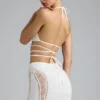 Liberty Embellished Cross-Strap Bikini Top in Ivory Liberty Embellished Cross-Strap Bikini Top in Ivory