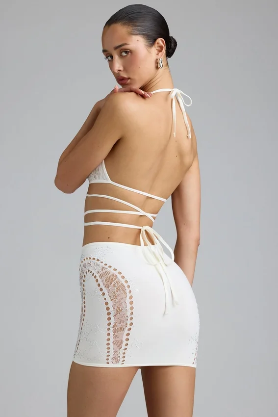 Liberty Embellished Cross-Strap Bikini Top in Ivory Liberty Embellished Cross-Strap Bikini Top in Ivory