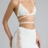 Joni Embellished Mid-Rise Mini Skirt in Ivory Joni Embellished Mid-Rise Mini Skirt in Ivory