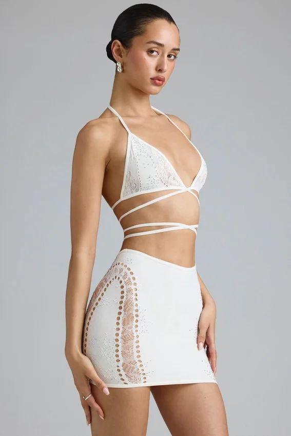 Joni Embellished Mid-Rise Mini Skirt in Ivory Joni Embellished Mid-Rise Mini Skirt in Ivory