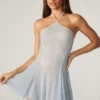 Juni Embellished Lace Up Back Mini Dress in Aqua