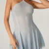 Juni Embellished Lace Up Back Mini Dress in Aqua