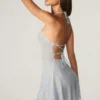 Juni Embellished Lace Up Back Mini Dress in Aqua