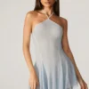Juni Embellished Lace Up Back Mini Dress in Aqua