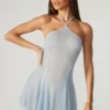 Juni Embellished Lace Up Back Mini Dress in Aqua