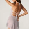 Juni Embellished Lace Up Back Mini Dress in Silver